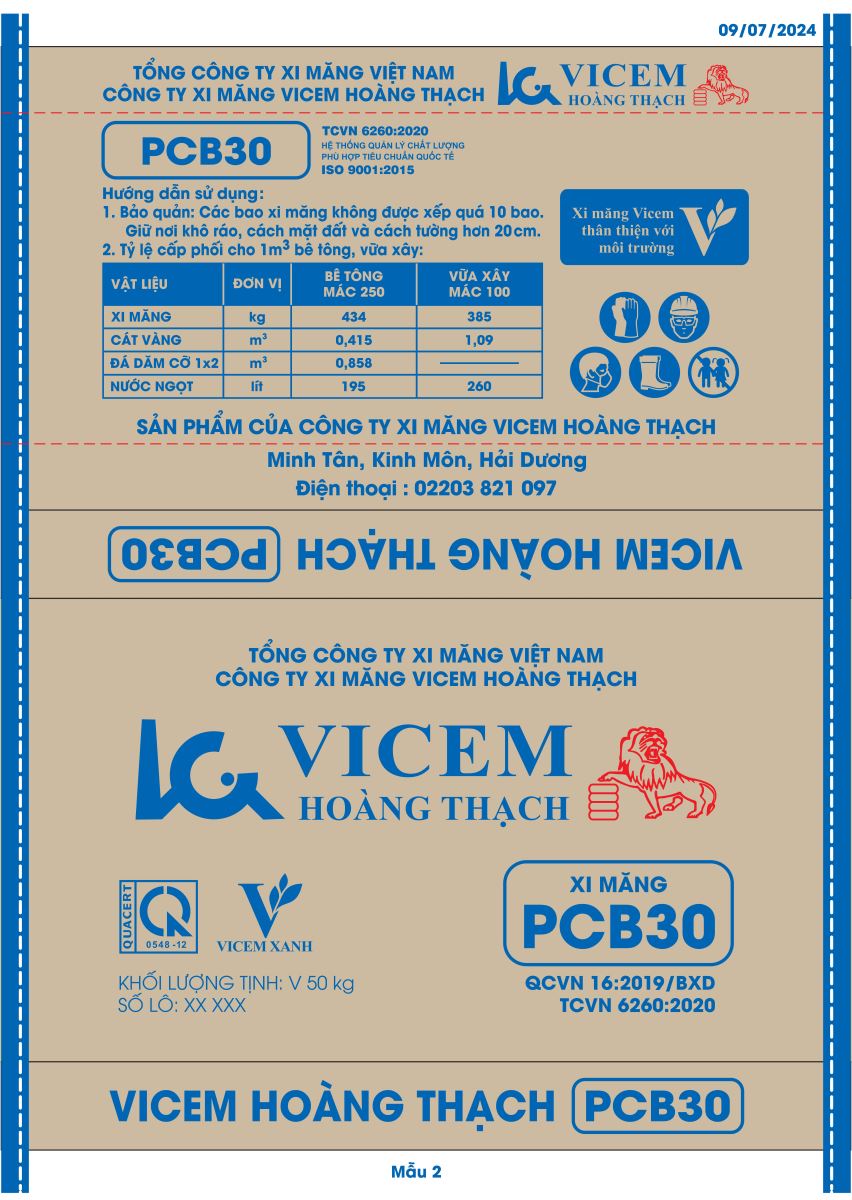 Vỏ bao Xi măng Hoàng Thạch PCB30